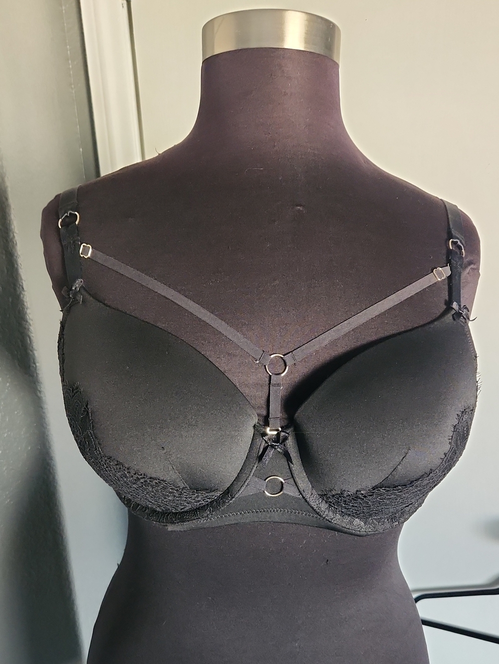 Cacique Black Strappy Lace Boost Balconette Push-Up Bra